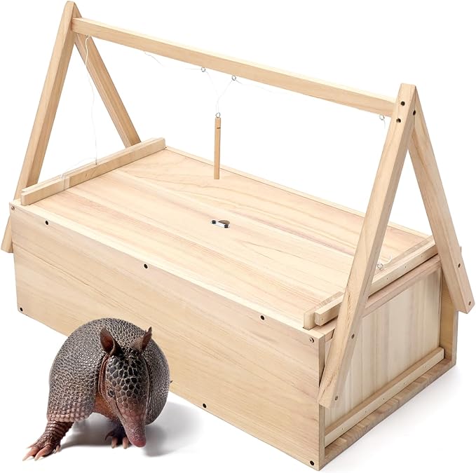 Qualirey 1 Pack Unassembled Wooden Armadillo Traps 24 Inch Outdoor Live Armadillo Traps for Yard Garden Safe Humane Animal Trap for Groundhogs Stray Dogs Cats Raccoons (No Fragrance)