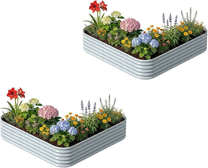 2-Pack L-Shaped Metal Raised Garden Bed 7x7x1.5 ft 18 Tall Galvanized Steel Corner Raised Garden Bed for Vegetables &amp Flowers Modular Outdoor Raised Planter Box - Brooklyn Grey