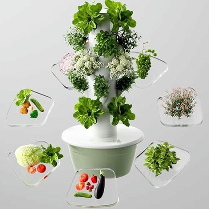 Vertical Hydroponics Tower Growing System - Indoor/Outdoor Planter Kit for Herbs Fruits &amp Vegetables for Gardening Enthusiasts-