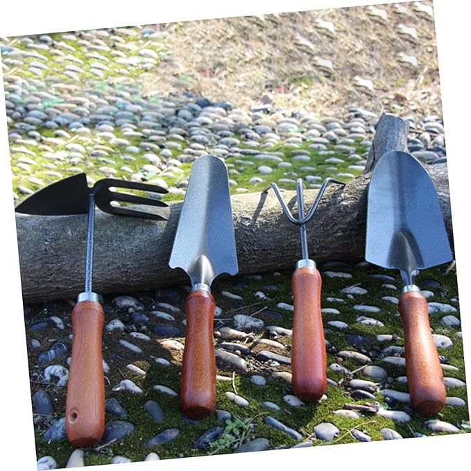 Beaupretty Garden Tool Set 4pcs Mini Hand Trowel Spade Rake with Ergonomic Handles for Planting and Digging in Pots and Gardens
