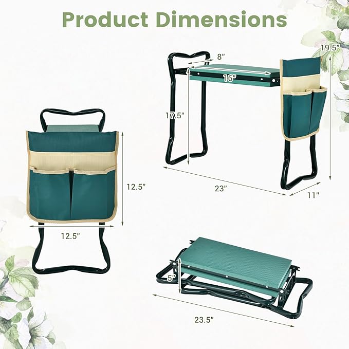 IRONMAX Garden Kneeler and Seat Heavy Duty Foldable Gardening Bench Stool w/Soft Foam Pad &amp Tool Storage Bag for Kneeling &amp Sitting Gardening Gifts for Women Men