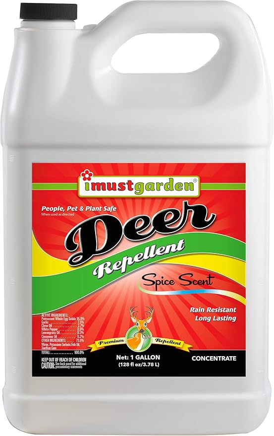 I Must Garden Deer Repellent Concentrate – 1 Gallon: Spice Scent Deer Spray for Plants – Natural Ingredients - Makes 10 Gallons Covers 40000 sq. ft.