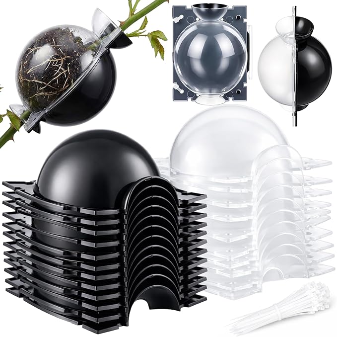 50 Pcs Air Layering Propagation Kit with Zip Ties Tree Grafting Kit Medium Reusable Half Black Half Transparent Grafting Ball Plant Rooting Graft Box for Fruit Graft Fast Propagation Plants
