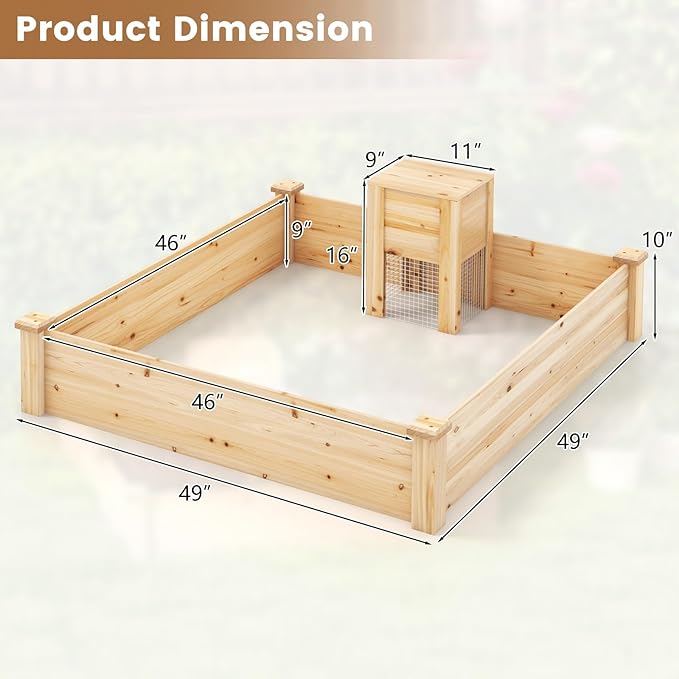 S AFSTAR Raised Garden Bed with Wood Composter 49 x 49 x 10 Open Base Fir Wood Garden Bed Outdoor Elevated Garden Box Raised Bed Above Ground Planter Box for Veggies Fruits Flowers Herbs