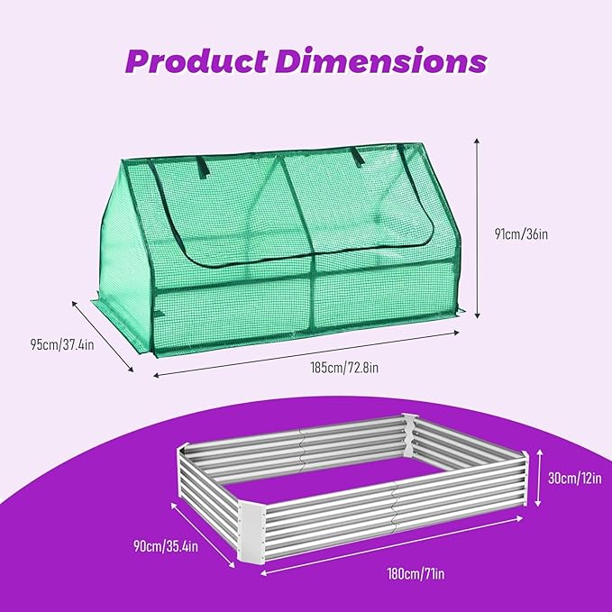 3-in-1 Raised Garden Bed with Greenhouse (72.8×37.4×36 with Cover 71×35.4×12 Bed Alone) Outdoor/Indoor Mini Greenhouse Kit for Vegetables Flowers Herb Planter