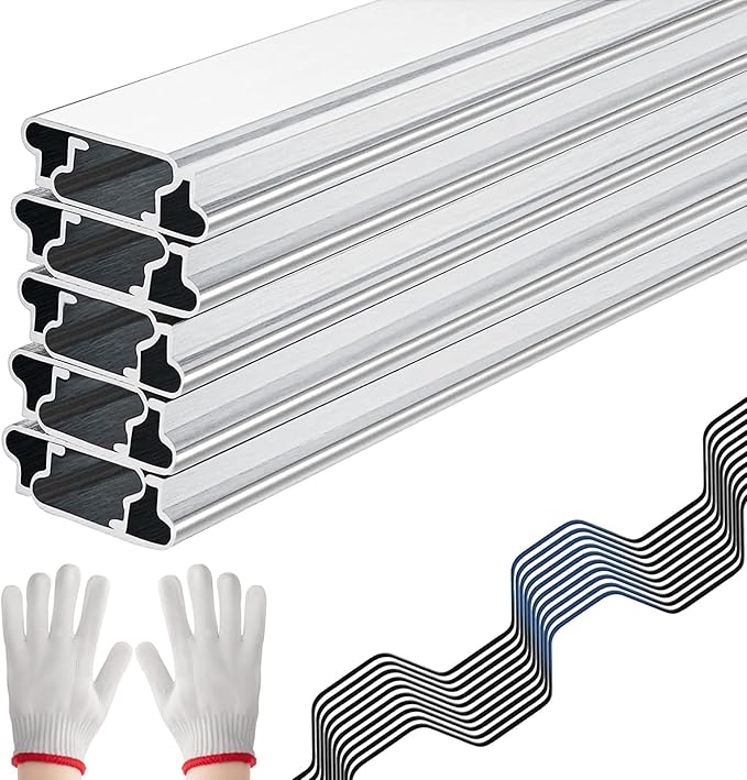 Greenhouse Spring Wire &amp Lock Channel - 10 Sets 6.6 ft PVC Coated Spring Wire &amp Aluminum Alloy U-Channel Bundle with Nylon Gloves for Fast Fix Poly Film Shade Cloth