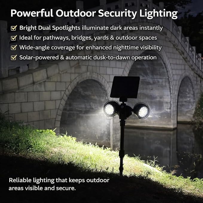 Solar Outdoor Spotlights Dual-Head 36 LED Solar Security Light with Motion Sensor Ultra-Bright Landscape Wall &amp Ground Lights Waterproof Solar Powered Lighting for Yard Garden Patio Driveway