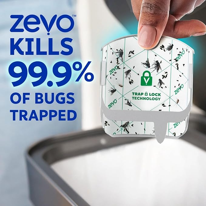 Zevo Compact Flying Insect Pesticide Device Refills: Easy Mess-Free Solution for Small Spaces - Light Trap Catches &amp Kills House Flies Fruit Flies Gnats (2 Refills Cartridges)