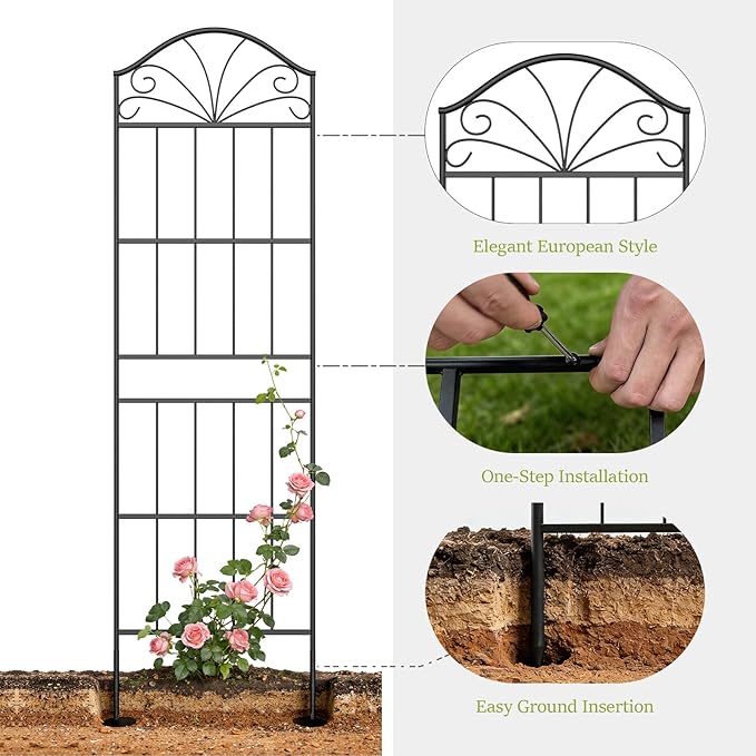 Metal Trellis for Climbing Plants Outdoor 70 * 19.7 Inch Tall Garden Trellis with Black Rustproof Coating Decorative Rose Trellis for Climbing Roses Vines and Flowers 2 Pack