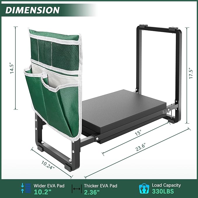 FLINTER Garden Kneeler and Seat 10.2 Wider Heavy Duty Thick Gardening Bench for Kneeling and Seat - Multifunctional Kneeler Bench Gardening Gifts for Women Seniors Grandparents Black