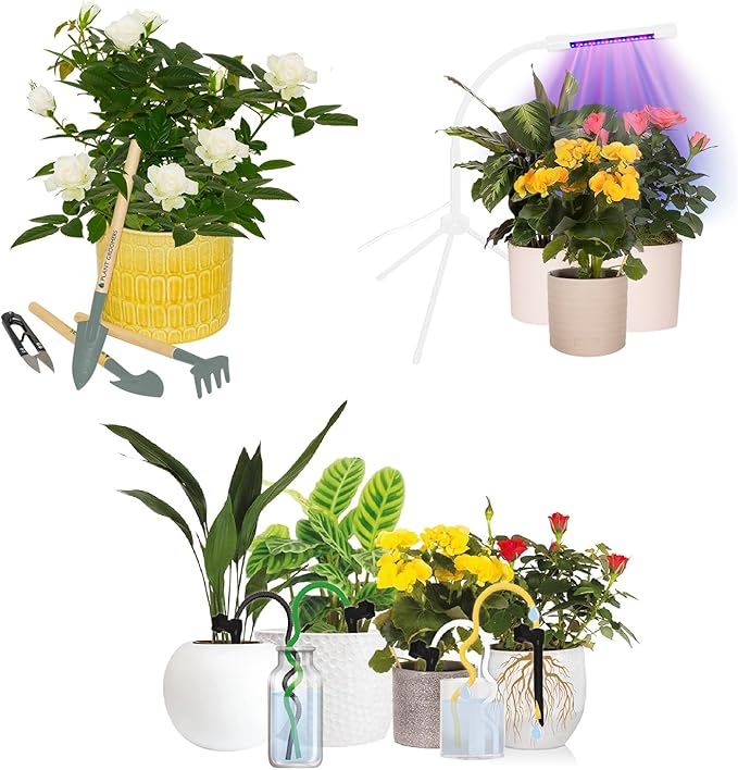 Plant Grow &amp Groom 3 Pc Kit (Grooming Tools + 4-Spike Watering Kit + Grow Light)
