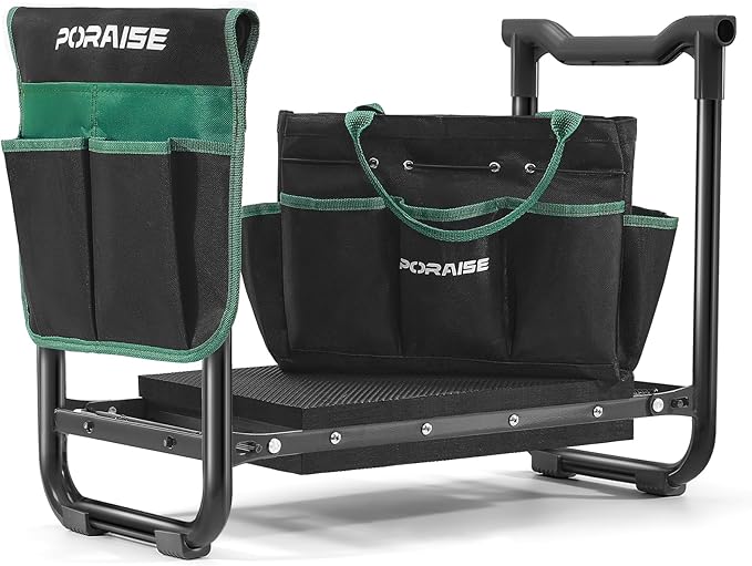 Garden Kneeler and Seat Heavy Duty Wider and Thicker Kneeling Pad for Foldable Gardening Stool with 2 Tool Pouches Gardening Gifts Tools for Women Mom Men Seniors