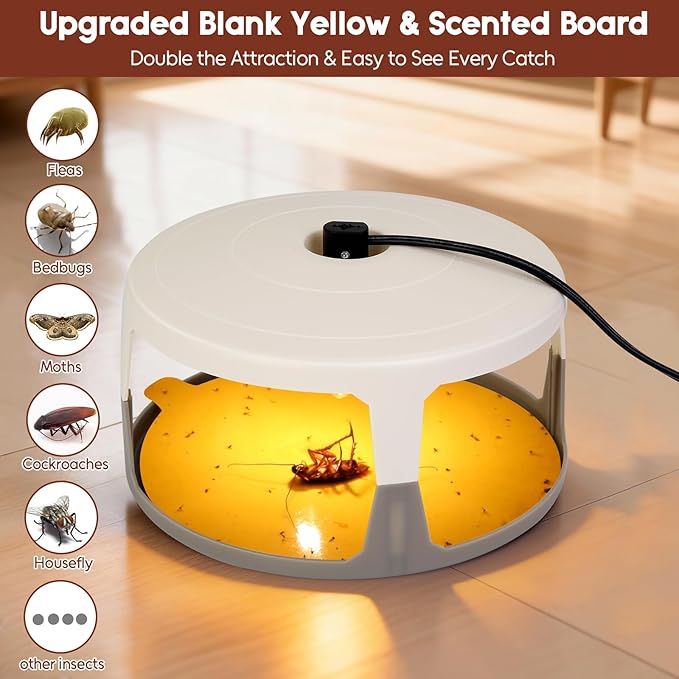 Flea Traps for Inside Your Home 2 Pack Indoor Flea Light Electric Bed Bug Insect Killer with 8 Sticky Pads &amp 8 Light Bulb Replacement Natural Pest Control w/Glue Discs Refills Safe for Kid Pet