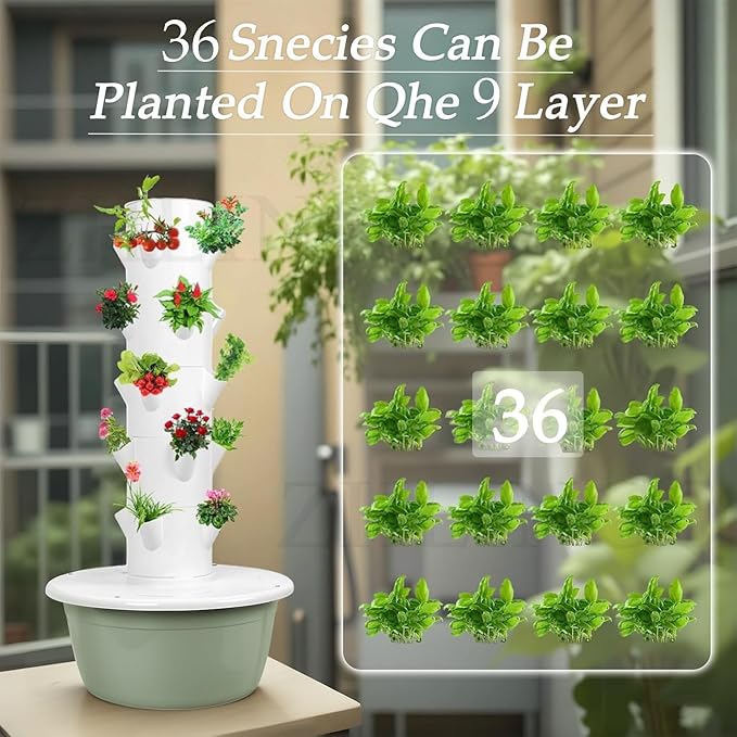 Garden Cube Hydroponics Growing System Hydroponic Planters 20/28/36 Plants hydroponics Growing Tower Tower Garden Hydroponics Growing System Vertical Planter with LED Light9Layers/36Pots