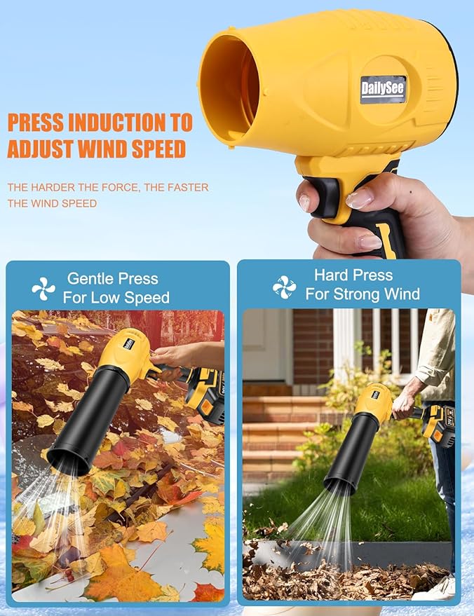 Leaf Blower Cordless Powerful Handheld Electric Blower with 2×21V Batteries Lightweight Leaf Blower for Lawn Care Patio Leaves Snow &amp Dust Removal (Yellow Leaf Blower)