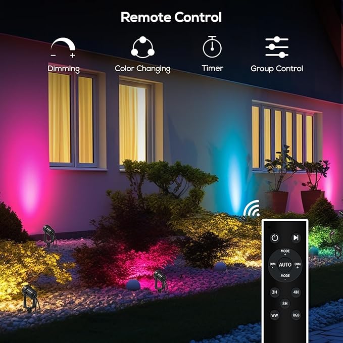 SUNTHIN Outdoor Landscape Lighting with Remote RGBW Color Changing Spot Uplights 8 Pack (4 Pack*2)
