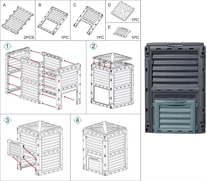 Easy Shopping® Garden Compost Bin 300L Outdoor Composting Container for Kitchen &amp Garden Waste Composter with Hinged Lid Durable &amp Waterproo Black and Green