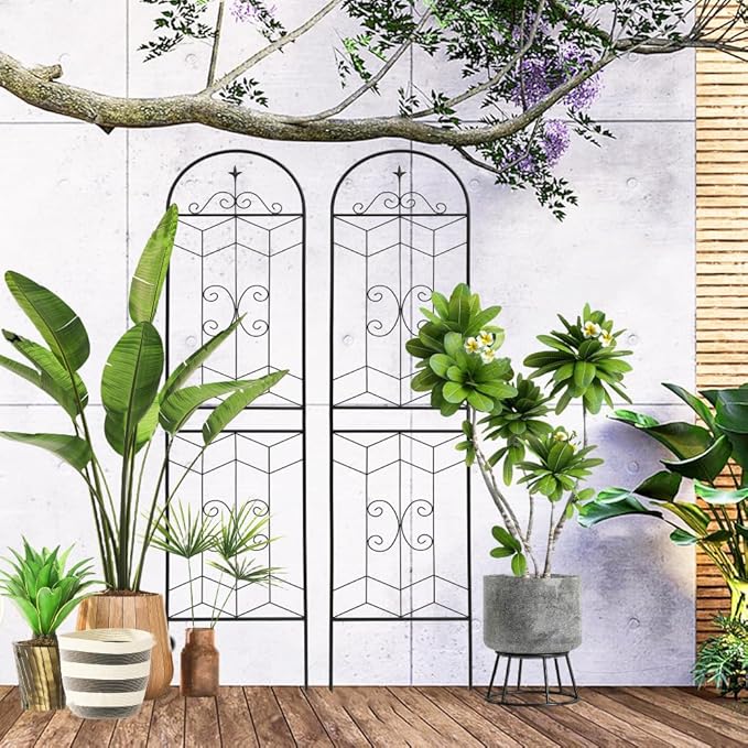 Sturdy Metal Garden Trellis for Climbing Plants – Rust-Resistant Outdoor Flower Support with Decorative Lattice Design (4 Pack-H86'')