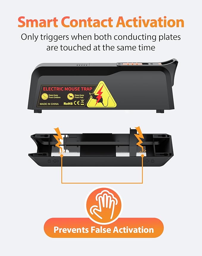 2 Pack Electric Mouse Trap Zapper with Powerful Voltage Effective Electronic Mouse Traps Indoor for Home No-Touch Disposal Reusable Mice Catcher for Kitchen Living Room and More (Black)