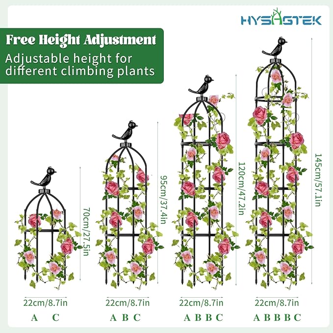 Hysagtek 2 Pack Garden Obelisk Trellis for Climbing Plants Garden Outdoor Indoor Potted Plant Support Removable Obelisk Trellis with 20 Plant Clips