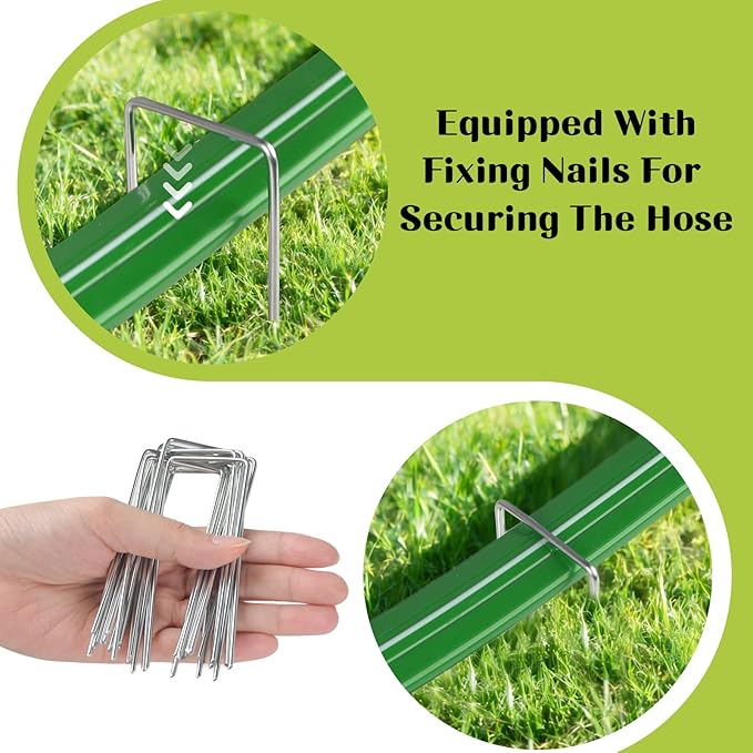 prinkler Soaker Hose for Yard 50 FT with Holes Flat Garden Soaker Hose with Staples Heavy Duty No-Kink Drip Hose Sprinkler Watering Drip Irrigation Hoses for Lawn Vegetable Garden Watering System