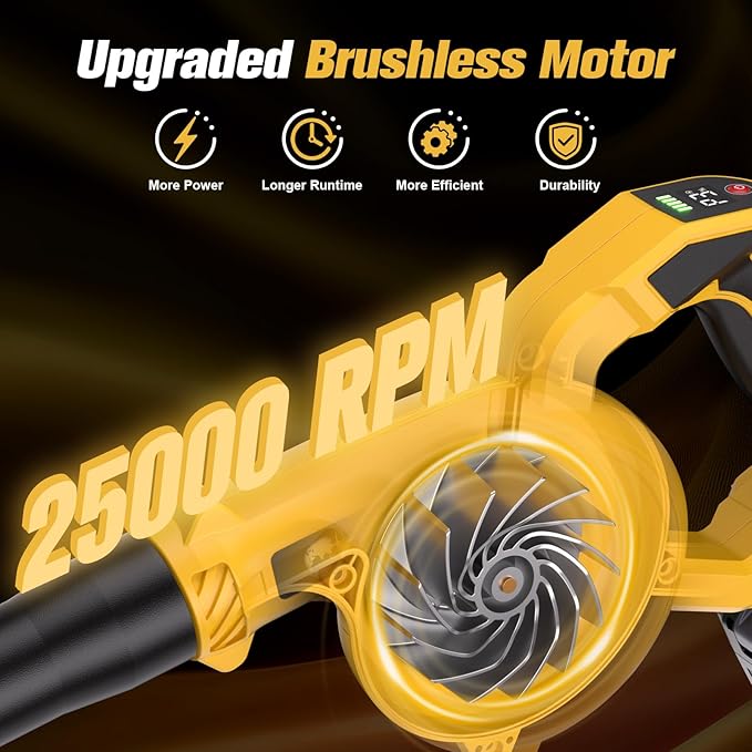 Leaf Blower- Brushless Electric Cordless Leaf Blower with Battery and Charger 3 Speed Mode Lightweight Cordless Blower for Blowing Leaves Patio Cleaning Blowers for Lawn Care and Dust