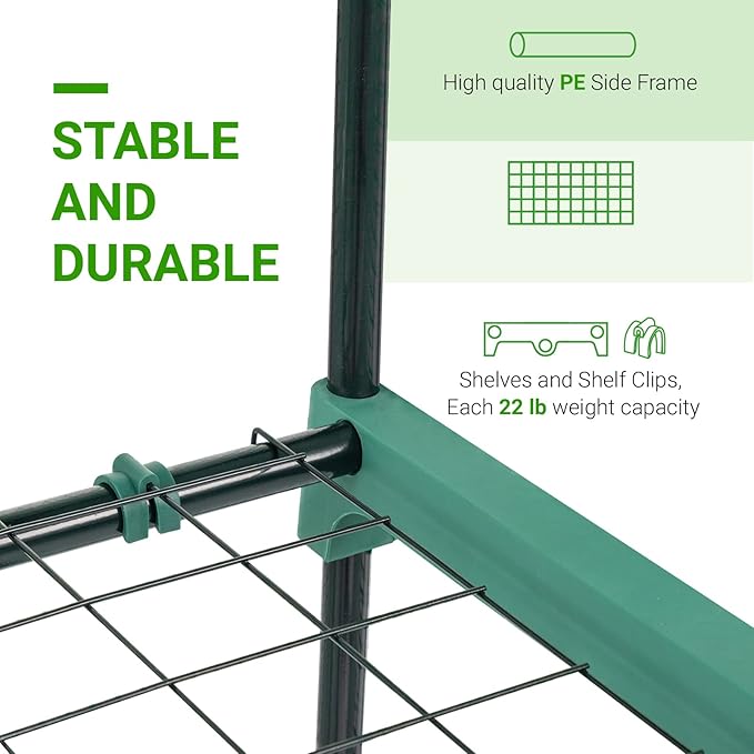 4-Tier Mini Greenhouse Indoor Outdoor with PE Cover and Roll-Up Zipper Door Portable Waterproof Cloth Greenhouse Tent Grow Seeds &amp Seedlings 27.17X19.29X63''Green