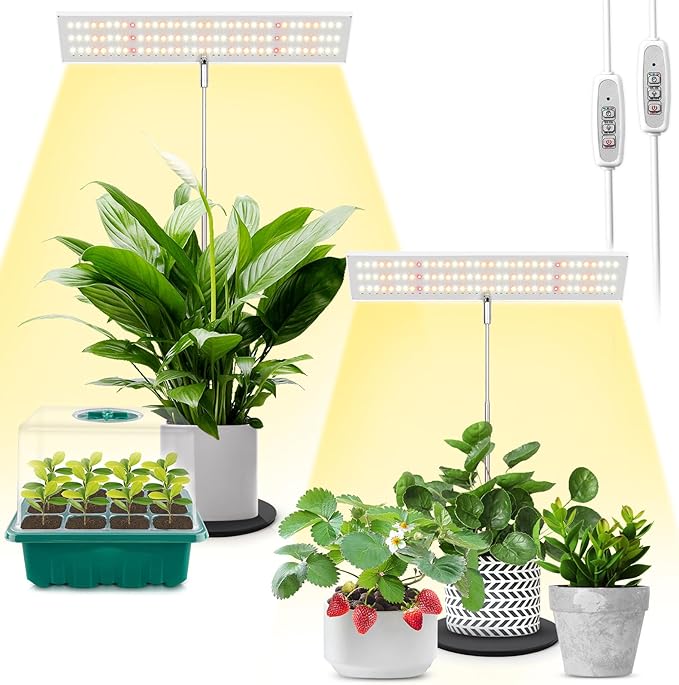 LORDEM Grow Light for Indoor Plant Full Spectrum LED Plant Light Height Adjustable Growing Lamp with Auto On/Off Timer 4H/8H/12H 4 Dimmable Brightness Ideal for Home Desk Plant Lighting 2 Pack