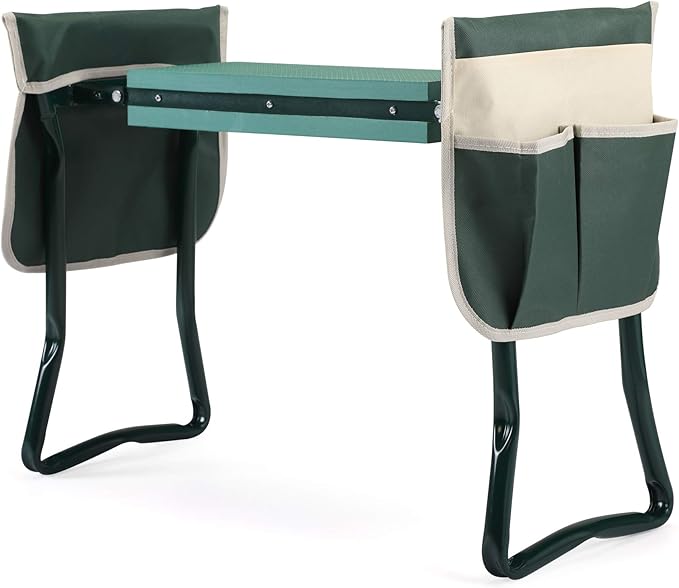 Heavy Duty Garden Stool and Kneeler Outdoor Garden Bench Seat with Tool Bags Soft Kneeling Pad Portable