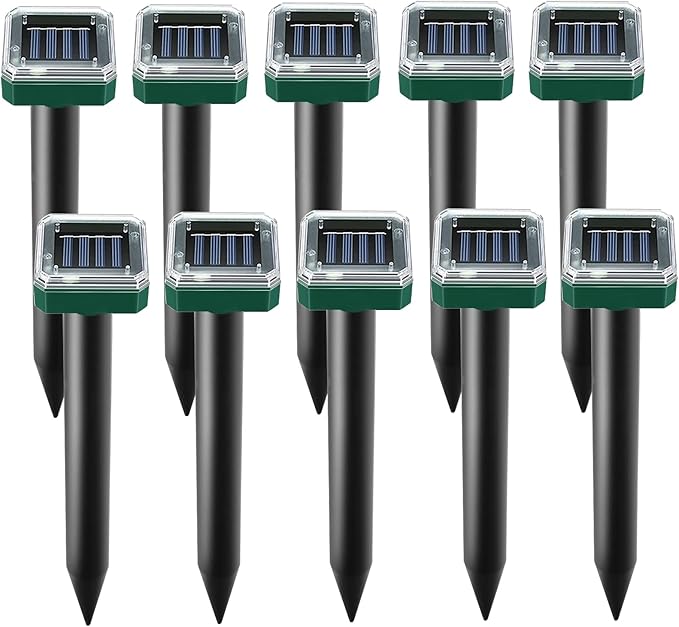 Mole Repellent Solar Powered -10 Packs Gopher Repellent Ultrasonic Solar Powered Sonic Mole Deterrent Stakes Snake Groundhog Repellent for Yard Garden Lawn