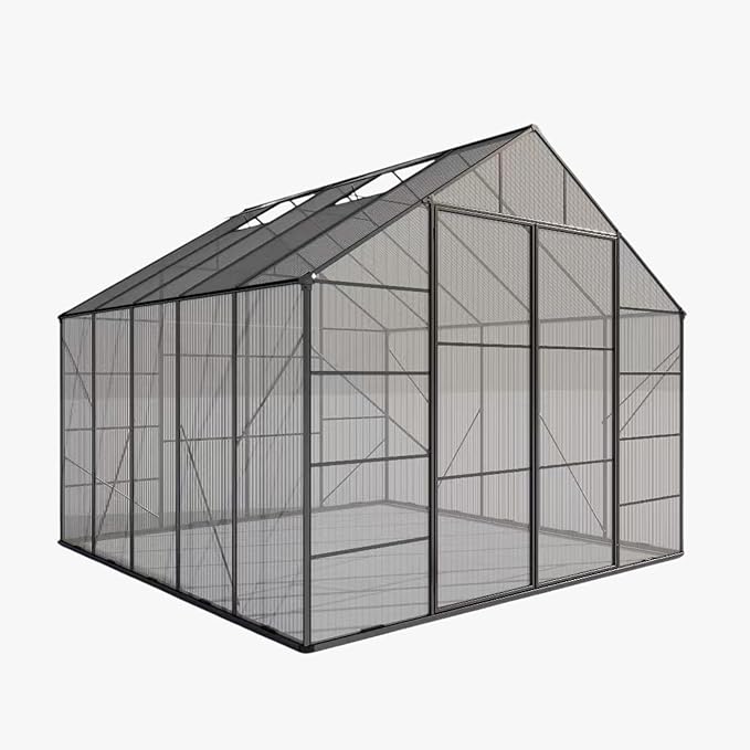 Kingdura 10x10ft Walk-in Greenhouse for Outdoors Large Polycarbonate Greenhouses with Heavy Duty Aluminum Frame Adjustable Roof Vent Lockable Door UV Protection for Outside Garden Backyard
