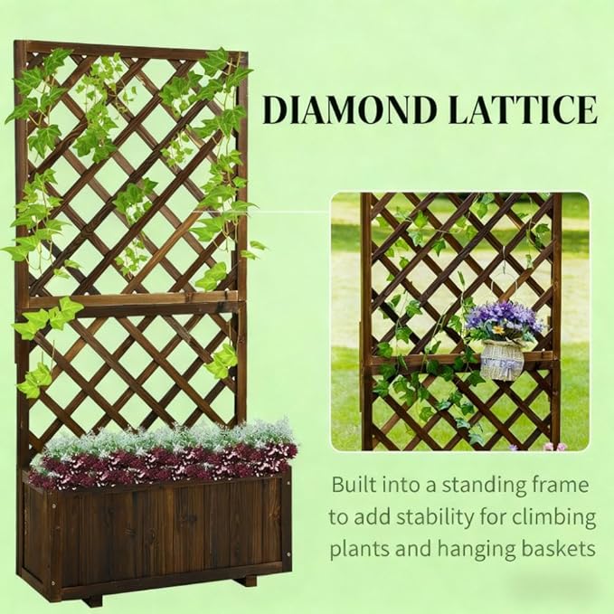Garden BedWooden Raised Garden Bed Planting Planter Box with Trand Drain Holes for Climbing Vine Plants