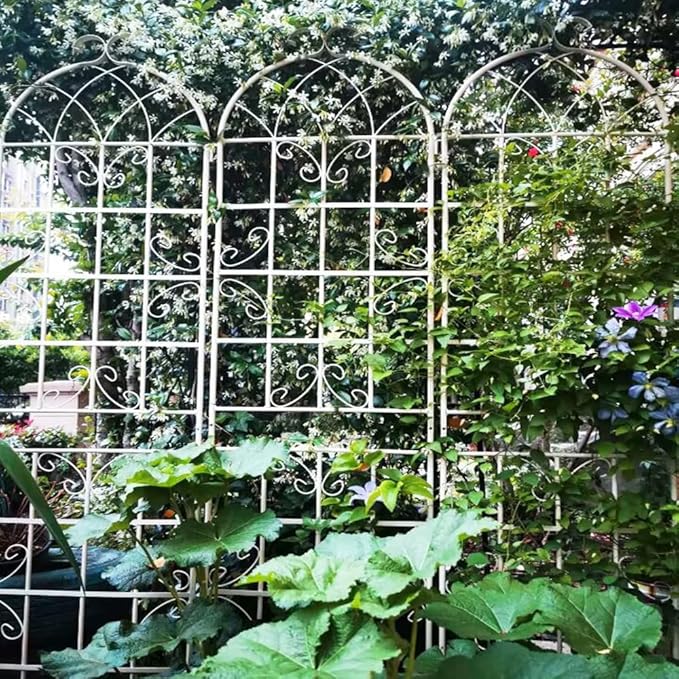 Sturdy Metal Garden Trellis for Climbing Plants – Rust-Resistant Outdoor Plant Support with Decorative Lattice Design (2 Pack-Cream White)