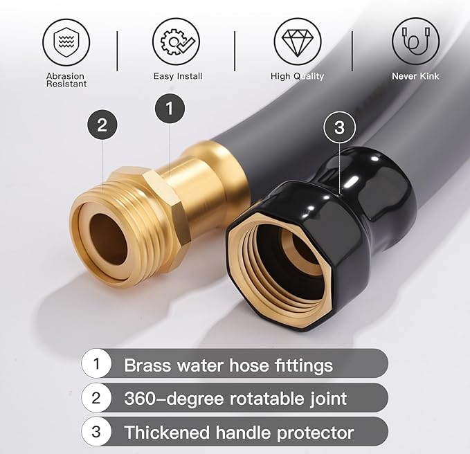 Garden Hose 5/8 x 15ft Brass Rubber Heavy Duty Water Hose 600 PSI Burst Pressure Durable Flexible Hose for Yard Car Wash Pets Gray