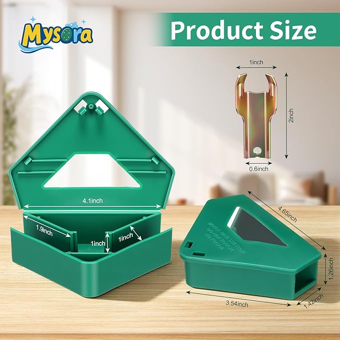 6 Pack Mouse Bait Stations with Visible Window &amp Keys Lockable Rodent Control Boxes Triangular Mice Traps Box for Indoor Outdoor Corners Garage Kitchen Bait Not Included (Green)