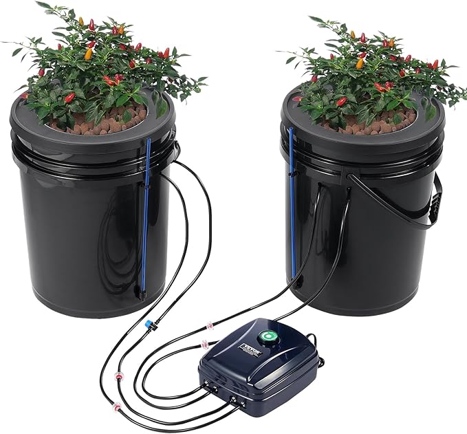 VEVOR DWC Hydroponics Grow System Hydroponic Growing System with Top Drip Kit Deep Water Culture 5-Gallon 2 Buckets with Air Pump Air Stones and Water Level Device for Leafy Vegetables