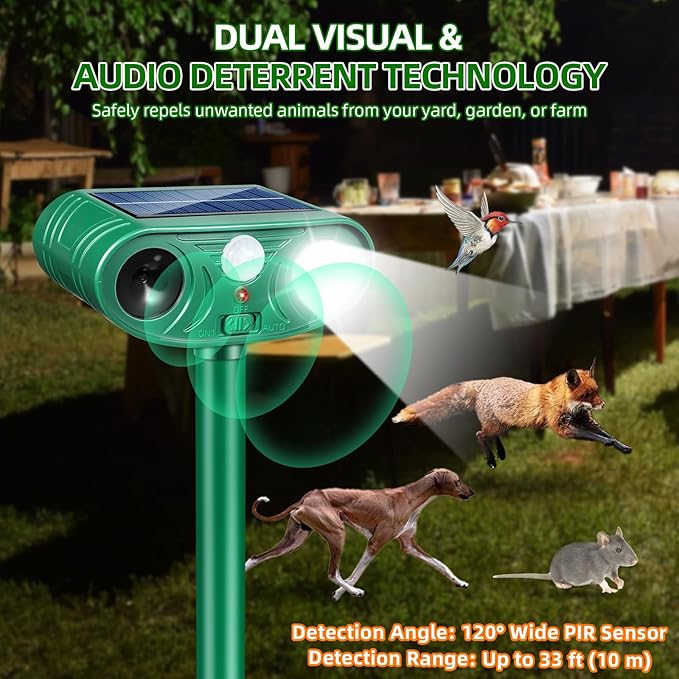 2026 Sonic Fortress Pro Deer Repellent Devices Racoon Repellent Outdoor Squirrel Fortress Pro IP65 Animal Repeller Cat Deterrent with Motion Sensor&ampFlash Light to Scare Dog Out of Garden Yard(4Pa