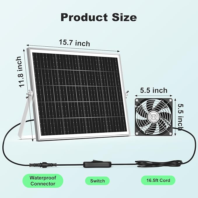 New 5.5 Solar Chicken Coop Fan 3 Kit 35W Solar Powered Exhaust and Intake Greenhouse Fan Outdoor Waterproof 16.5ft Cord Strong Airflow for Shed Pet House Air Circulation and Ventilation