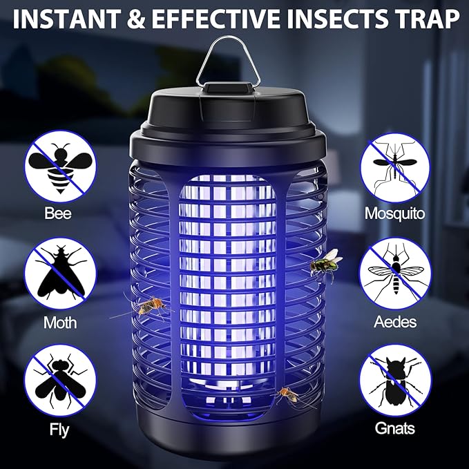 Bug Zapper Outdoor Mosquito Zapper Indoor with Dusk to Dawn Light Sensor 4000V Electric Fly Zapper Waterproof Mosquito Killer Fly Trap for Home Patio Kitchen Garden - 9.8 FT Length Cable