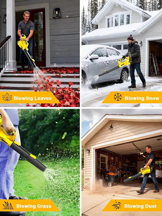 Leaf Blower Cordless 21V Powerful Electric Blower with 2*4.0Ah Batteries &amp 1*Fast Charger 6 Speed Modes Handheld Lightweight Leaf Blowers for Lawn/Patio/Dust/Leaves Gift Goggles &amp Earplugs