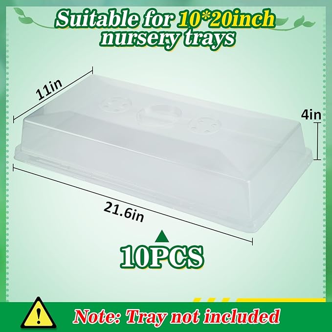 Apipi 10 Pcs 4'' High Durable Humidity Domes - Thickened 1020 Seed Starting Tray Covers with Adjustable Vents Greenhouse Plant Growing Lid Dome for Seedling Growth Well Water Retention