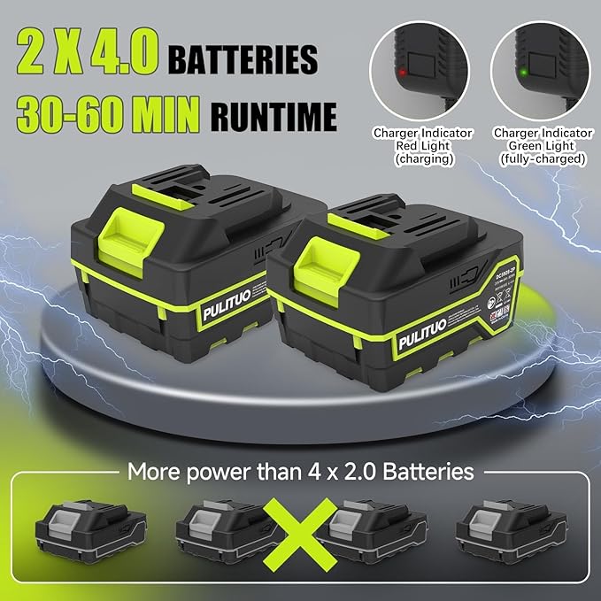 Leaf Blower Cordless with 2X 4.0Ah Batteries and Charger 150MPH Lightweight Cordless Blower 3 Speeds Small Electric Leaf Blowers for Lawn Care Patio Yard Leaves Grass Dust (Green)