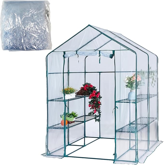 Greenhouse Replacement Cover with Roll-Up Zipper Door 56×56×76 inch PVC Transparent Greenhouse Cover Protect Outdoor Gardening Plants from Rain FrostWaterproof and UV Resistant(Frame Not Include)