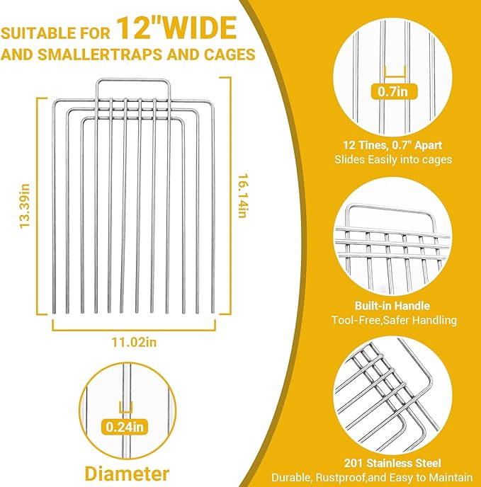 Stainless Steel Trap Divider — Heavy-Duty Fork Divider for Live Animal Traps &amp Feral Cat CagesCorrosion-Resistant Handle Fits Tomahawk/Standard 12” Traps