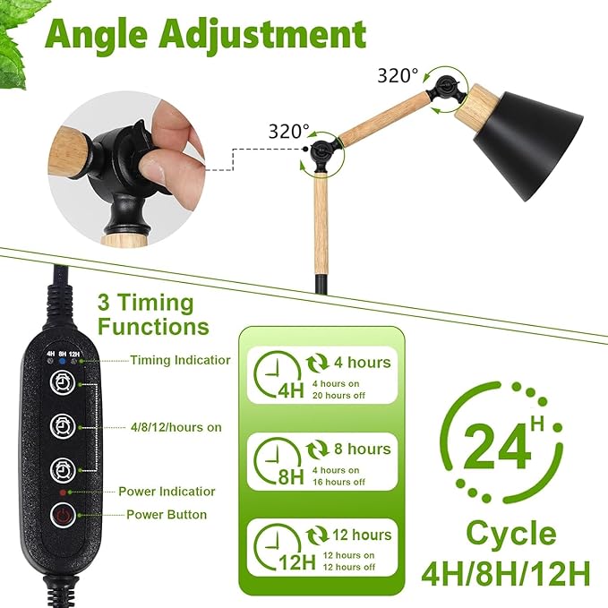 Floor Grow Lights for Indoor Plants &amp 360° Full Spectrum Plant Grow Lights Indoor with Timer Standing Plant Light Tall LED Grow Lamp Adjustable Height 4/8/12H Loop Timer (Natural)