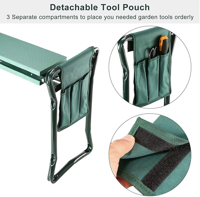 Foldable Garden Kneeler Seat w/ Kneeling Soft Cushion Pad Tools Pouch Portable Gardener Kneeling Bench Stool