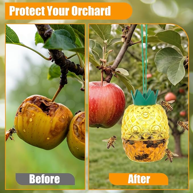 4 Pack Wasp Trap Outdoor Hanging Reusable Yellow Jacket &amp Hornet Trap with Bait Reservoir Durable Outdoor Bee Catcher for Garden Patio Orchard Pineapple Design