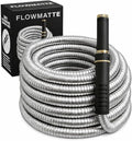 100ft Silver Stainless Steel Garden Hose – Heavy-Duty Metal Hose with Brass Fittings &amp Nozzle Kink-Free Leak-Proof Weather-Resistant