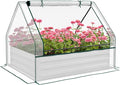 Raised Garden Bed with Mini Greenhouse - Galvanized Outdoor Planter Box Perfect for Herbs Vegetables and Flowers