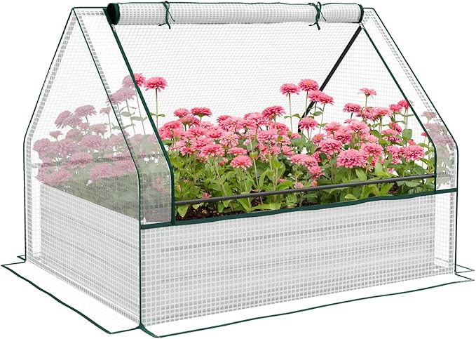Raised Garden Bed with Mini Greenhouse - Galvanized Outdoor Planter Box Perfect for Herbs Vegetables and Flowers